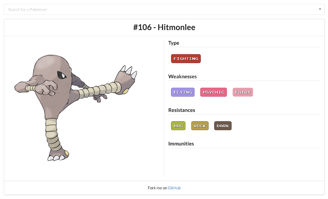 Screenshot of a simple PokéDex web application called PokéData.