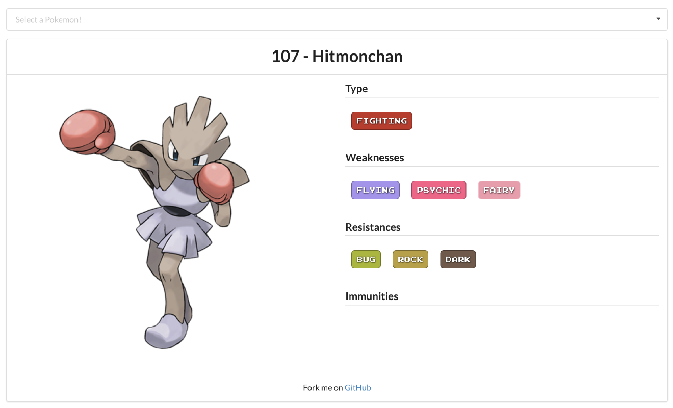 Screenshot of a simple PokéDex web application called PokéData.
